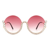 HJ3015 - Women Circle Half Frame Oversize Rhinestone Fashion Round Sunglasses