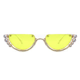 HW2006 - Half Frame Retro Round Cat Eye Rhinestone Fashion Sunglasses