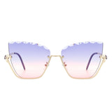 HW3019 - Half Frame Square Irregular Tinted Fashion Cat Eye Sunglasses