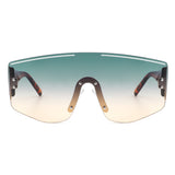 J2028 - Oversize Rimless Square Tinted Aviator Fashion Sunglasses