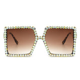 HS2008-2 - Women Square Oversize Rhinestone Flat Top Fashion Sunglasses