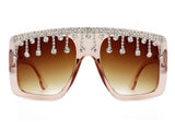 HS2004 - Women Oversize Square Rhinestone Drip Fashion Sunglasses