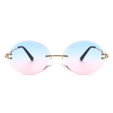 HW2007 - Round Oval Rimless Retro Circle Vintage Tinted Fashion Sunglasses