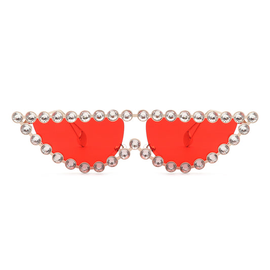 HJ3010 - Women Retro Rhinestone Round Diamond Cat Eye Fashion Sunglasses