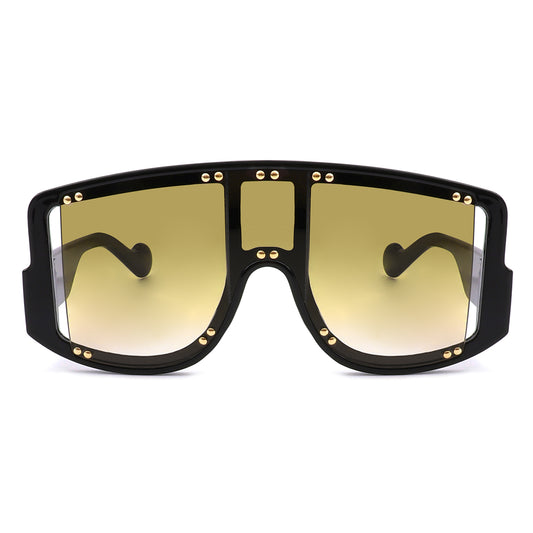 S2101 - Square Retro Oversize Vintage Shield Fashion Visor Sunglasses
