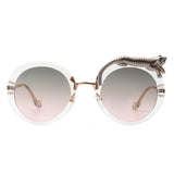 J3011 - Women Circle Oversize Fashion Round Leopard Design Sunglasses