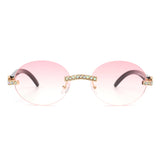 J2022 - Circle Retro Rimless Round Rhinestone Fashion Sunglasses