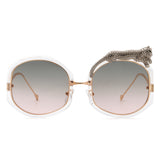 J3010 - Oversize Geometric Irregular Round Fashion Sunglasses w/ Leopard Design