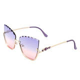 HW3019 - Half Frame Square Irregular Tinted Fashion Cat Eye Sunglasses