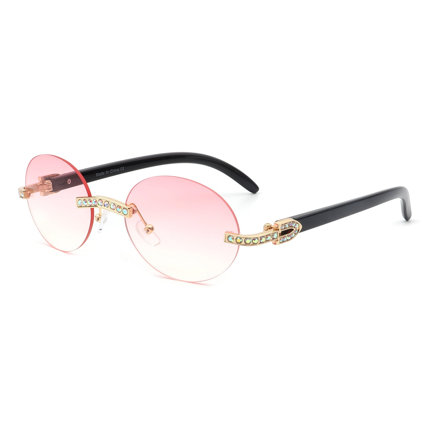 J2022 - Circle Retro Rimless Round Rhinestone Fashion Sunglasses