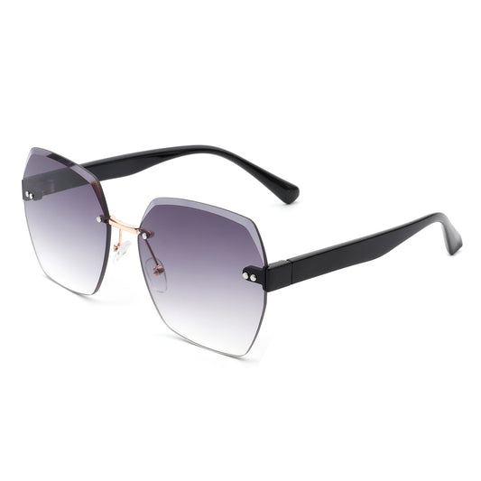 HW2016 - Oversize Square Geometric Rimless Tinted Fashion Sunglasses