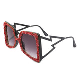 HS3009 - Women Oversize Rhinestone Crystals Square Fashion Sunglasses