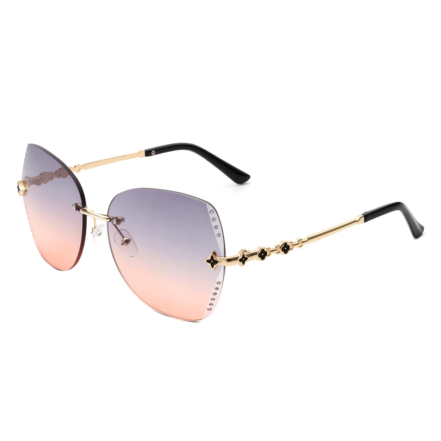 HW2024 - Oversize Rimless Butterfly Shape Tinted Rhinestone Fashion Sunglasses