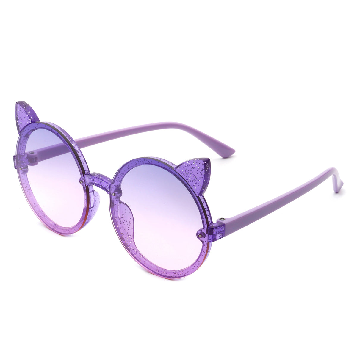 HK2030 - Girls Round Cat Ear Design Glitter Toddler Kids Sunglasses