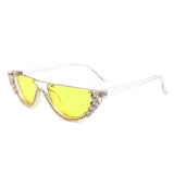 HW2006 - Half Frame Retro Round Cat Eye Rhinestone Fashion Sunglasses