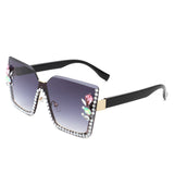 HS3017 - Oversize Half Frame Square Rhinestone Women Fashion Wholesale Sunglasses