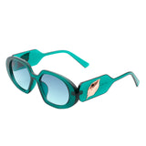 HS2071 - Rectangle Retro Oval Chic Round Lens Leaf Design Fashion Sunglasses