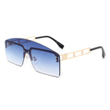 J2027 - Futuristic Retro Rimless Curved Brow-Bar Vintage Square Tinted Fashion Sunglasses