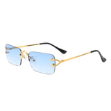 HW3012 - Rimless Retro Rectangle Flat Top Tinted Vintage Fashion Sunglasses