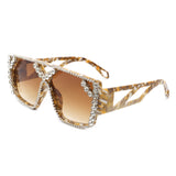 HS2045 - Square Oversize Crystal Fashion Rhinestone Women Sunglasses