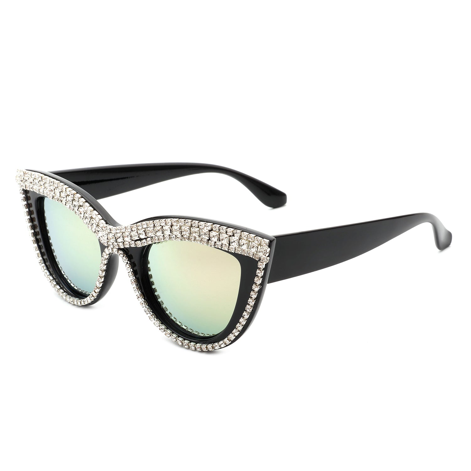HS2084 - Women Round Fashion Rhinestone Cat Eye Sunglasses - Iris
