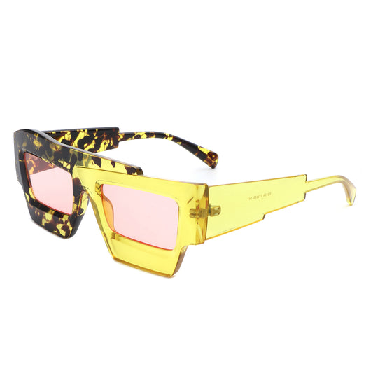 S2124 - Square Futuristic Flat Top Irregular Two-Tone Fashion Wholesale Sunglasses