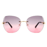 HW2024 - Oversize Rimless Butterfly Shape Tinted Rhinestone Fashion Sunglasses