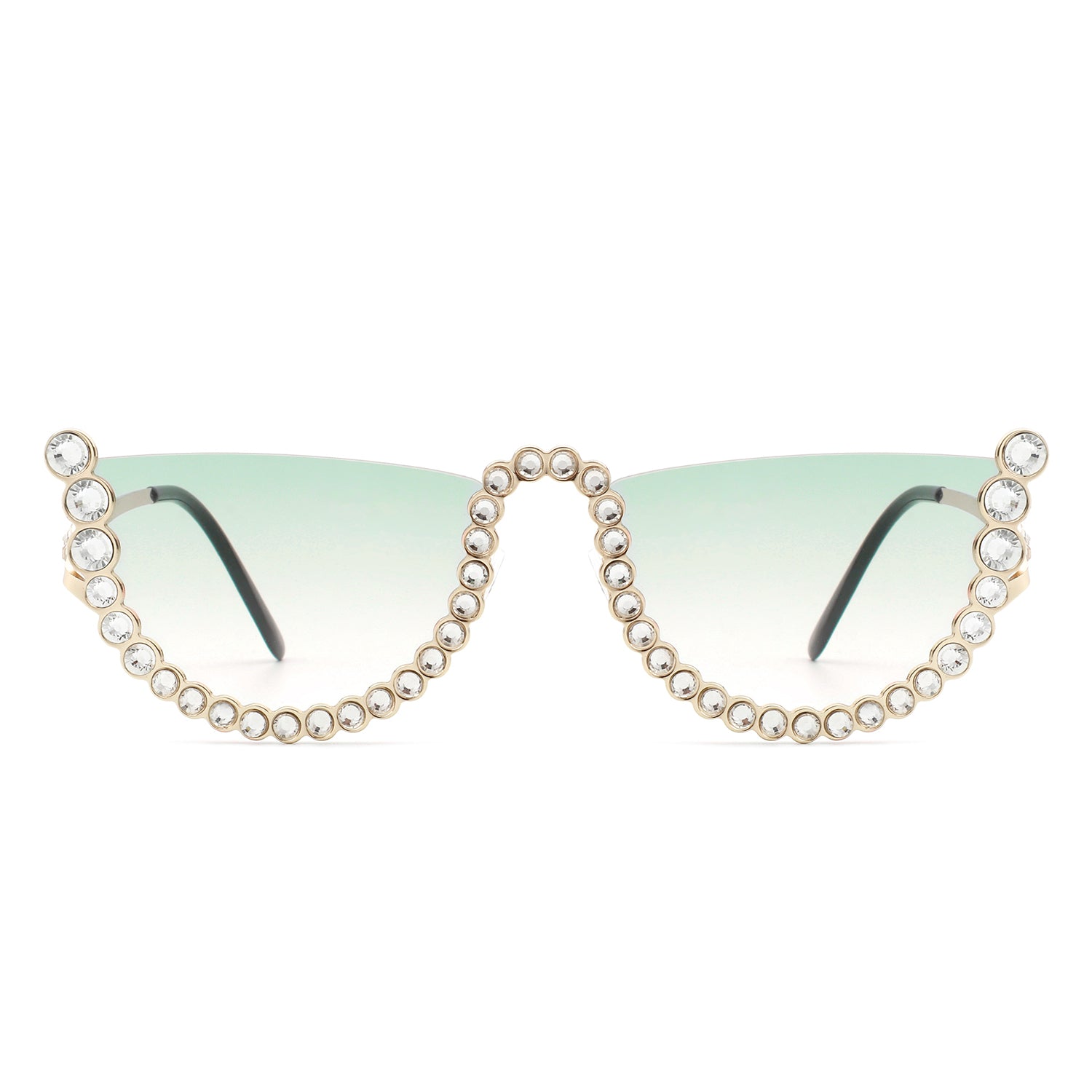 HJ3014 - Women Half Frame Rhinestone Round Fashion Sunglasses