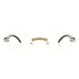 J2022 - Circle Retro Rimless Round Rhinestone Fashion Sunglasses