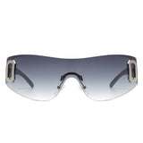 HW2045 - Rectangle Rimless Sleek Wrap Around Women Fashion Wholesale Sunglasses