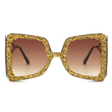 HS3009 - Women Oversize Rhinestone Crystals Square Fashion Sunglasses