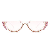 HW2006 - Half Frame Retro Round Cat Eye Rhinestone Fashion Sunglasses