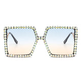 HS2008-2 - Women Square Oversize Rhinestone Flat Top Fashion Sunglasses