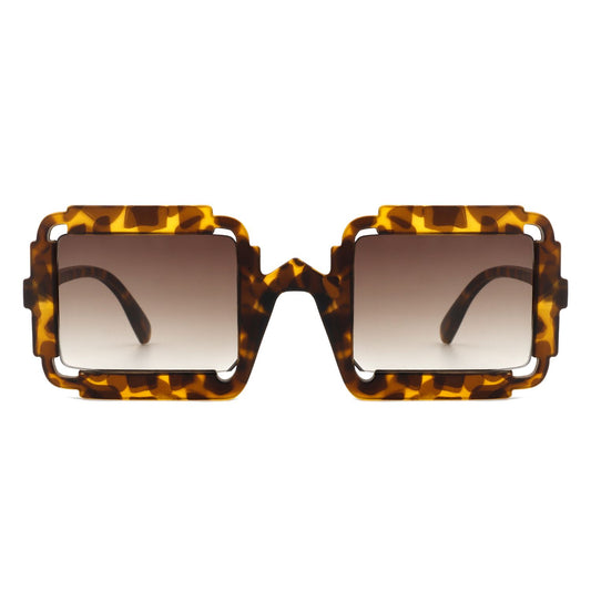 HS1111 - Square Retro Irregular Frame Futuristic Fashion Tinted Sunglasses