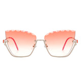 HW3019 - Half Frame Square Irregular Tinted Fashion Cat Eye Sunglasses