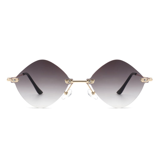 HW2013 - Rimless Retro Round Geometric Frameless Tinted Fashion Sunglasses