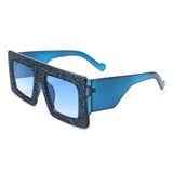 HS3002 - Square Retro Bold Thick Frame Vintage Rhinestone Fashion Sunglasses