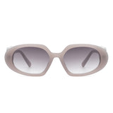 HS2071 - Rectangle Retro Oval Chic Round Lens Leaf Design Fashion Sunglasses