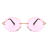 HW2007 - Round Oval Rimless Retro Circle Vintage Tinted Fashion Sunglasses