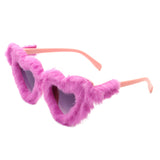 HS1115 - Women Fuzzy Plush Fashion Fur Heart Shape Fluffy Sunglasses