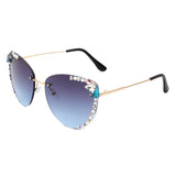 HW2027 - Women Rimless Tinted Chic Rhinestone Fashion Cat Eye Sunglasses