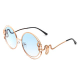 J3015 - Women Oversize Double Wire Curled Round Fashion Sunglasses