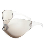 HW1008 - Futuristic Oversized Rimless Shield Wraparound Fashion Sunglasses