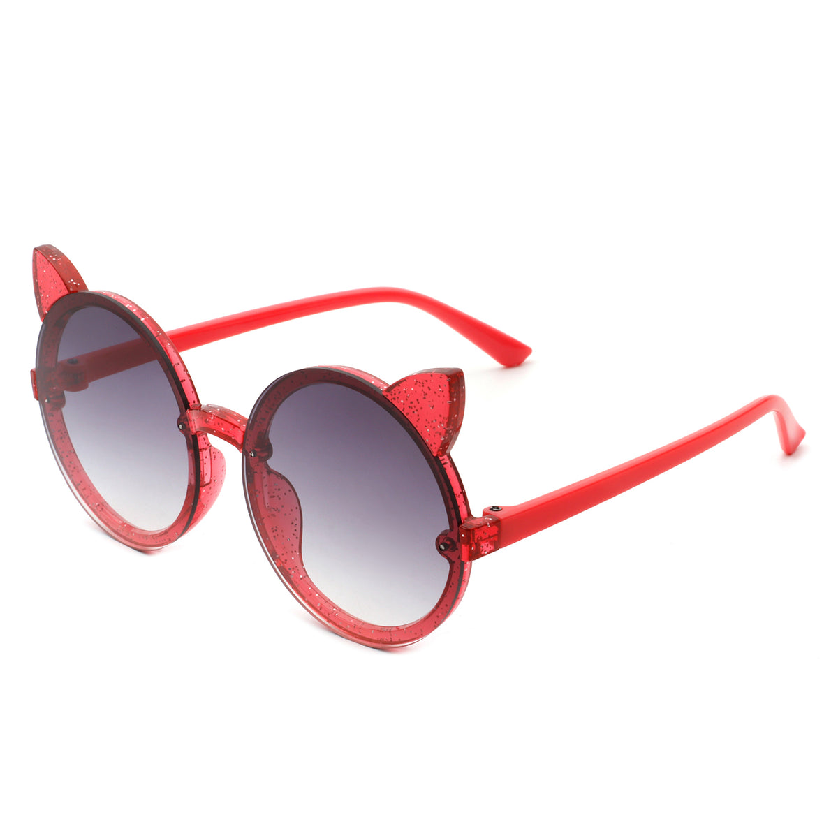 HK2030 - Girls Round Cat Ear Design Glitter Toddler Kids Sunglasses