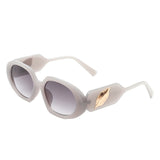 HS2071 - Rectangle Retro Oval Chic Round Lens Leaf Design Fashion Sunglasses