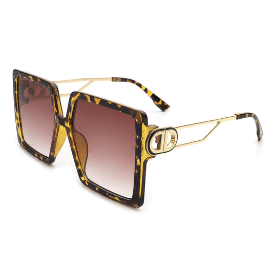 HS2008-1 - Square Oversize Flat Top Women Fashion Sunglasses