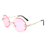 HW2007 - Round Oval Rimless Retro Circle Vintage Tinted Fashion Sunglasses