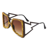 HS3009 - Women Oversize Rhinestone Crystals Square Fashion Sunglasses