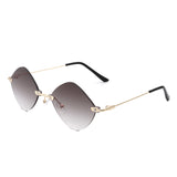 HW2013 - Rimless Retro Round Geometric Frameless Tinted Fashion Sunglasses