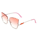 HW3019 - Half Frame Square Irregular Tinted Fashion Cat Eye Sunglasses